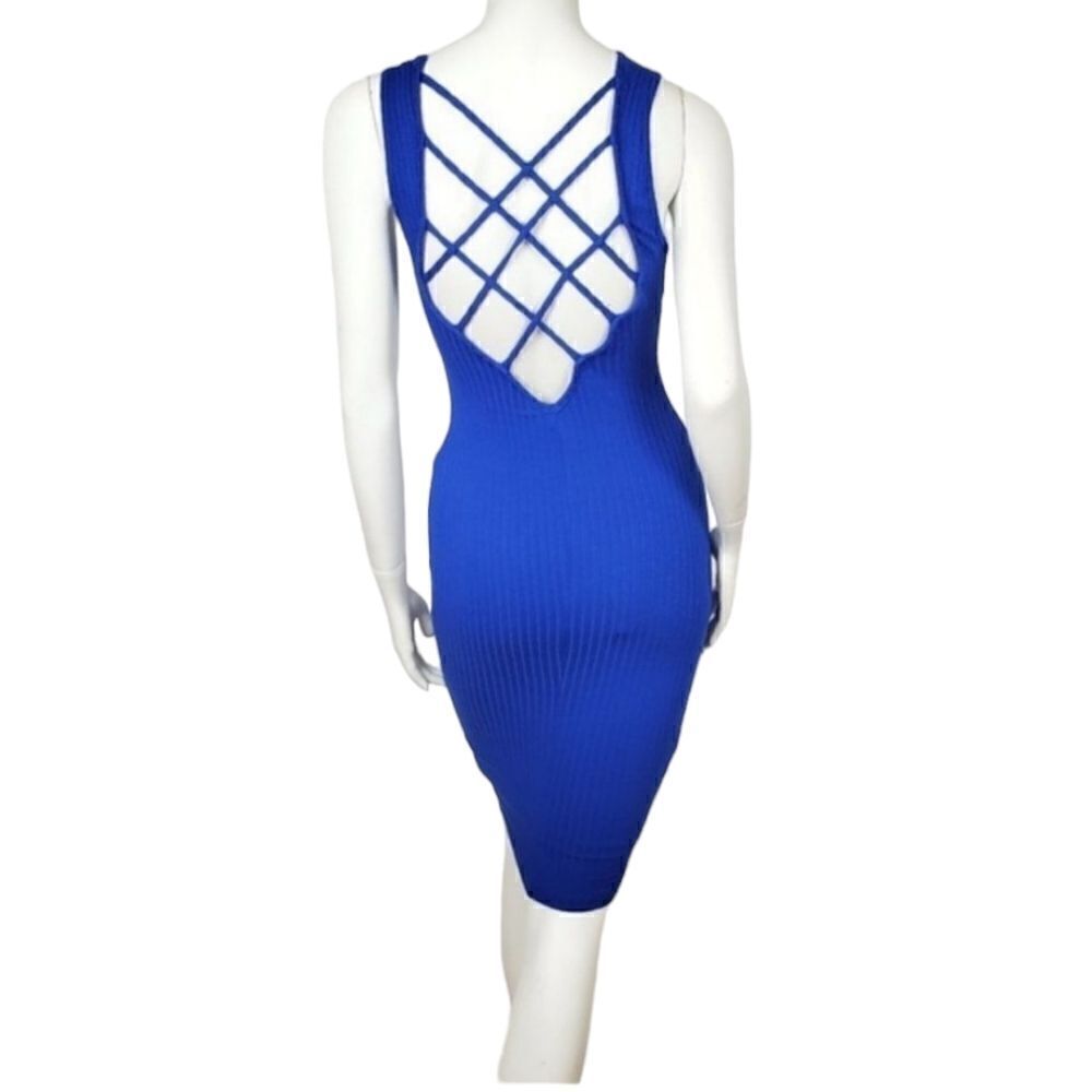 PRIVY Women's Sheat Midi Dress Royal Blue Open Back‎